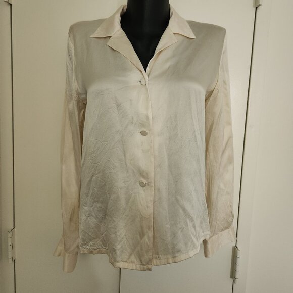 Grace Chemise 100% White silk long sleeve shirt blouse top - Picture 1 of 8